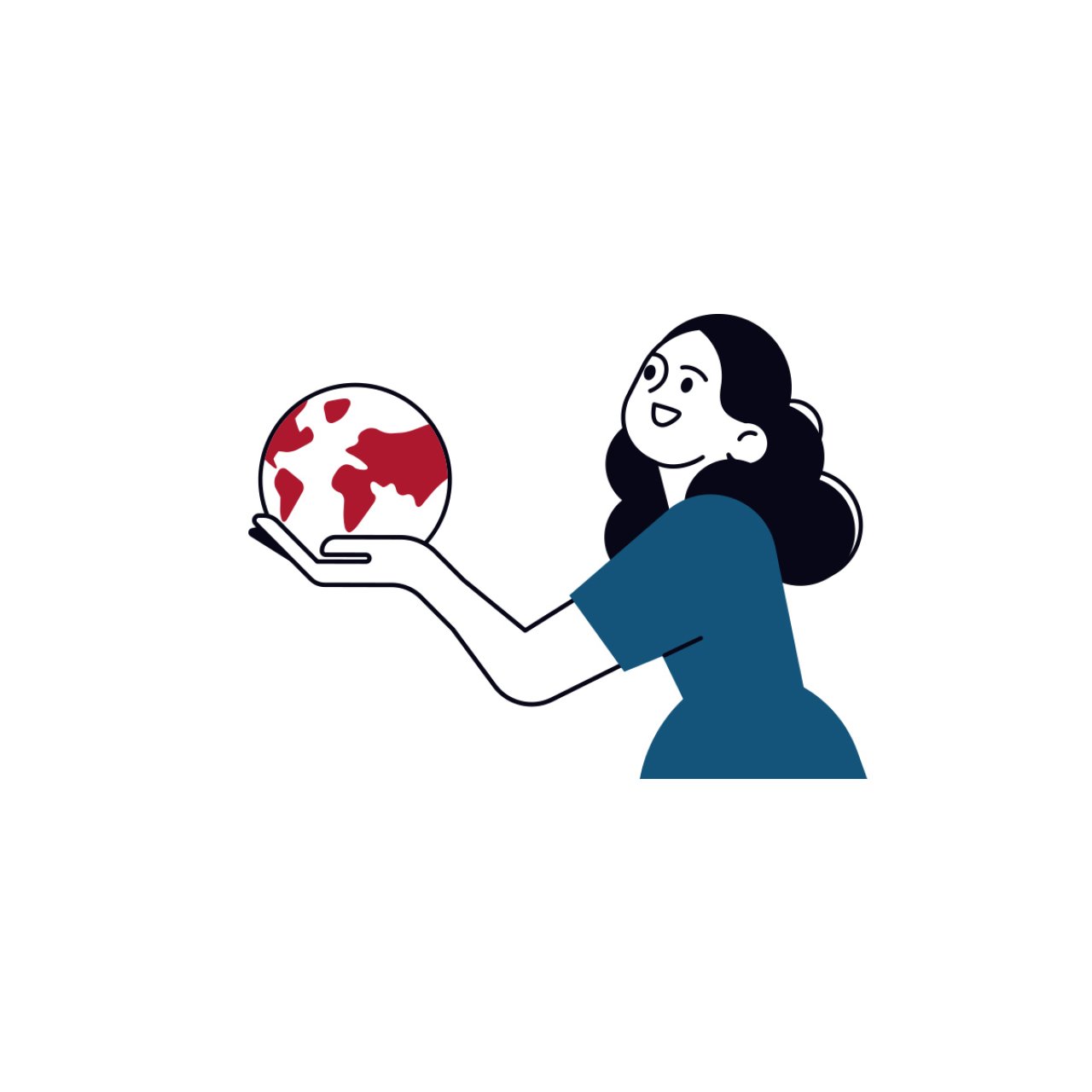 Illustration einer Frau die einen Globus in den Händen hält