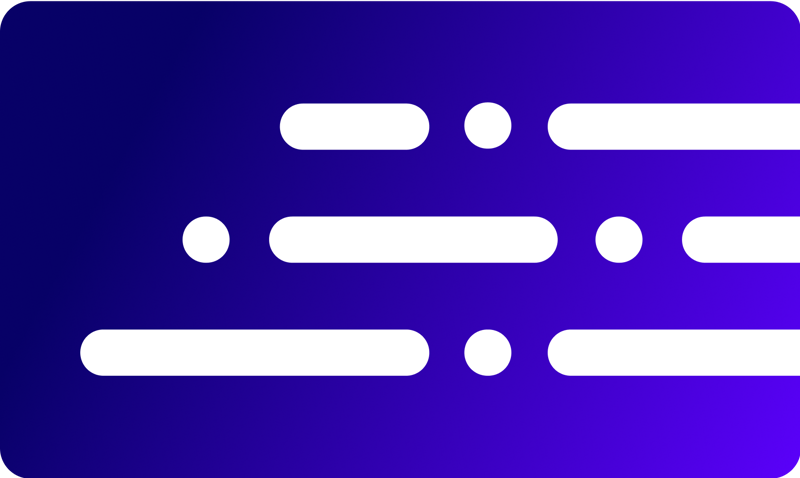 A dark purple to purple gradient horizontal squircle featuring three transparent horizontal lines. The lines are not solid; instead, they alternate between a line, a circle, and another line.